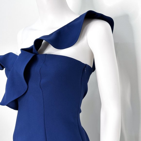 Likely Norvina Ruffle One Shoulder Flounce Mini Dress in Blueprint Blue Size 2 - Picture 5 of 14